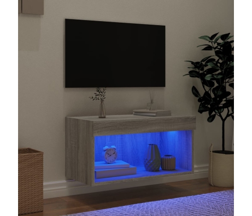 vidaXL TV skapītis ar LED lampiņām, pelēka ozola krāsa, 60x30x30 cm