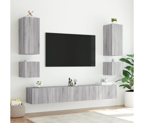vidaXL TV plaukti ar LED lampiņām, 2 gab., 40,5x35x40 cm, pelēka ozola