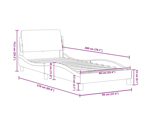 vidaXL gultas rāmis ar galvgali, melns, 90x200 cm, audums