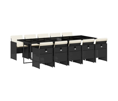 vidaXL 11-daļīgs dārza mēbeļu komplekts, matrači, melna PE rotangpalma