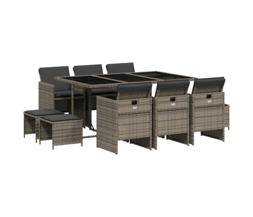 vidaXL 11-daļīgs dārza mēbeļu komplekts ar matračiem, PE rotangpalma