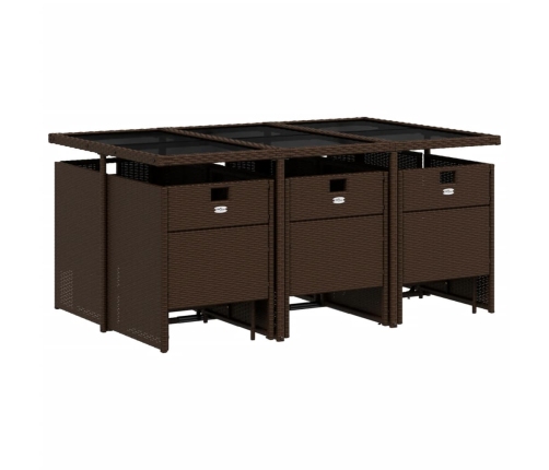 vidaXL 11-daļīgs dārza mēbeļu komplekts, matrači, brūna PE rotangpalma