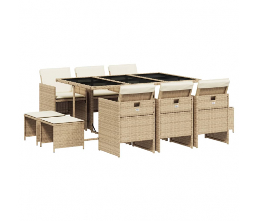 11-Daļīgs Dārza Mēbeļu Komplekts, Matrači, Bēša Pe Rotangpalma Vidaxl