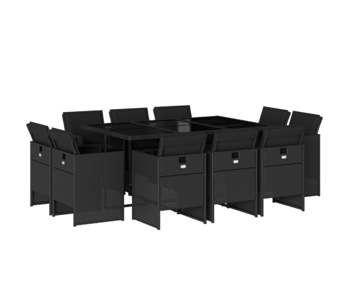 11-Daļīgs Dārza Mēbeļu Komplekts, Matrači, Melna Pe Rotangpalma Vidaxl