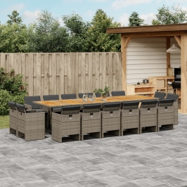 17-Daļīgs Dārza Mēbeļu Komplekts Ar Matračiem, Pelēks Pe Vidaxl