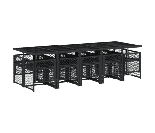 vidaXL 11-daļīgs dārza mēbeļu komplekts, matrači, melna PE rotangpalma