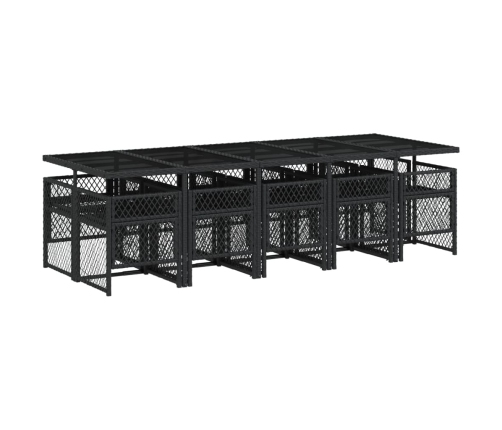 vidaXL 11-daļīgs dārza mēbeļu komplekts, matrači, melna PE rotangpalma