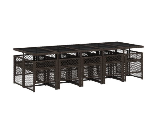 vidaXL 11-daļīgs dārza mēbeļu komplekts, matrači, brūna PE rotangpalma