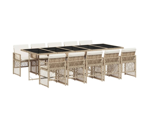 vidaXL 11-daļīgs dārza mēbeļu komplekts, matrači, bēša PE rotangpalma