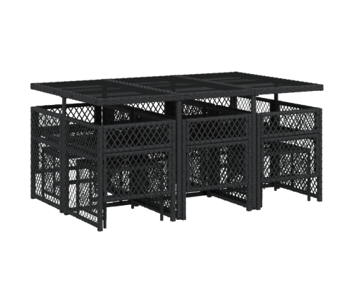 vidaXL 11-daļīgs dārza mēbeļu komplekts, matrači, melna PE rotangpalma