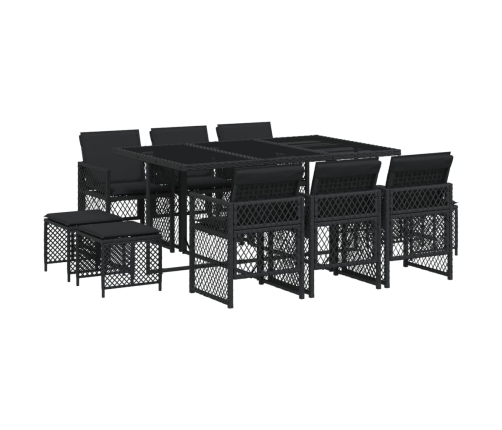 vidaXL 11-daļīgs dārza mēbeļu komplekts, matrači, melna PE rotangpalma