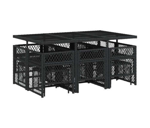 vidaXL 11-daļīgs dārza mēbeļu komplekts, matrači, melna PE rotangpalma