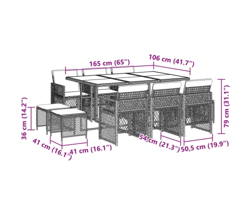 11-Daļīgs Dārza Mēbeļu Komplekts Ar Matračiem, Pe Rotangpalma Vidaxl