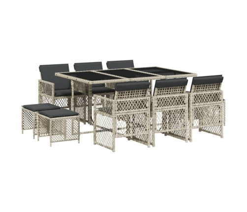 vidaXL 11-daļīgs dārza mēbeļu komplekts ar matračiem, gaiši pelēka PE