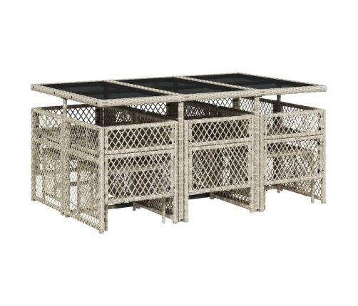 vidaXL 11-daļīgs dārza mēbeļu komplekts ar matračiem, gaiši pelēka PE