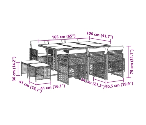 vidaXL 11-daļīgs dārza mēbeļu komplekts ar matračiem, gaiši pelēka PE