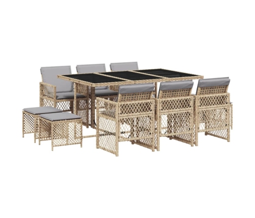 vidaXL 11-daļīgs dārza mēbeļu komplekts, matrači, bēša PE rotangpalma