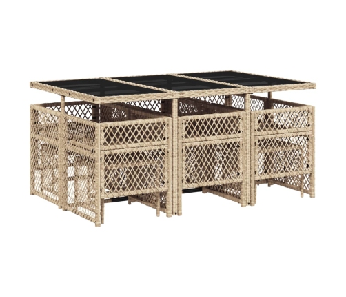 vidaXL 11-daļīgs dārza mēbeļu komplekts, matrači, bēša PE rotangpalma