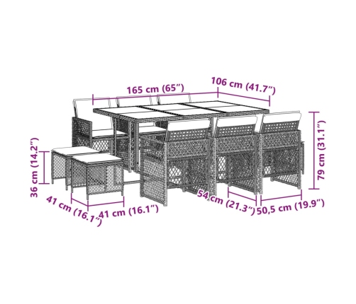 vidaXL 11-daļīgs dārza mēbeļu komplekts, matrači, bēša PE rotangpalma