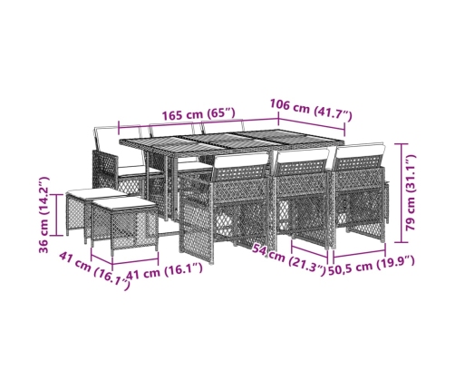 11-Daļīgs Dārza Mēbeļu Komplekts, Matrači, Melna Pe Rotangpalma Vidaxl
