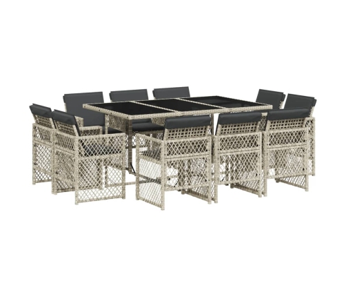 11-Daļīgs Dārza Mēbeļu Komplekts Ar Matračiem, Gaiši Pelēka Pe Vidaxl