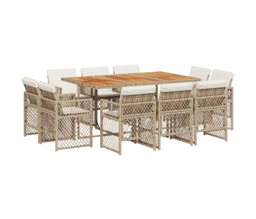 11-Daļīgs Dārza Mēbeļu Komplekts, Matrači, Bēša Pe Rotangpalma Vidaxl