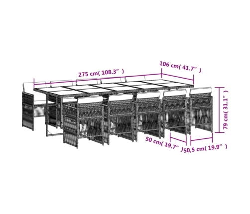 vidaXL 11-daļīgs dārza mēbeļu komplekts, matrači, brūna PE rotangpalma