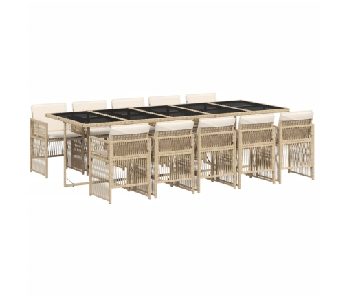 vidaXL 11-daļīgs dārza mēbeļu komplekts, matrači, bēša PE rotangpalma