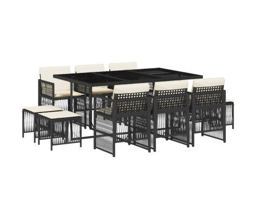 vidaXL 11-daļīgs dārza mēbeļu komplekts, matrači, melna PE rotangpalma