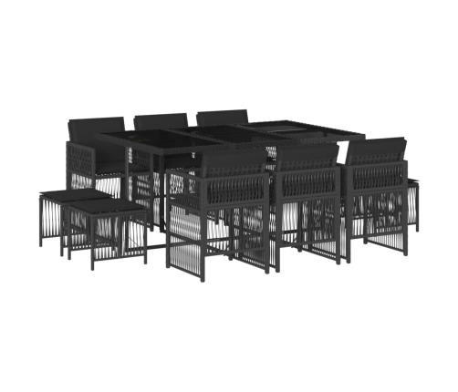 vidaXL 11-daļīgs dārza mēbeļu komplekts, matrači, melna PE rotangpalma