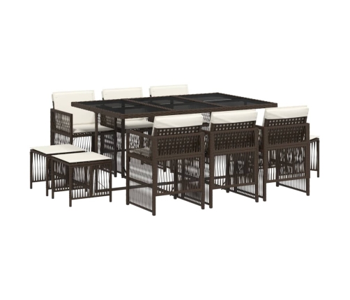 vidaXL 11-daļīgs dārza mēbeļu komplekts, matrači, brūna PE rotangpalma