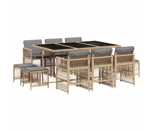 vidaXL 11-daļīgs virtuves mēbeļu komplekts ar matračiem,PE rotangpalma