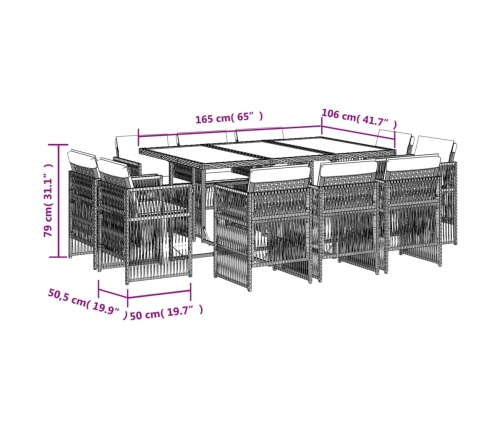 11-Daļīgs Dārza Mēbeļu Komplekts, Matrači, Brūna Pe Rotangpalma Vidaxl