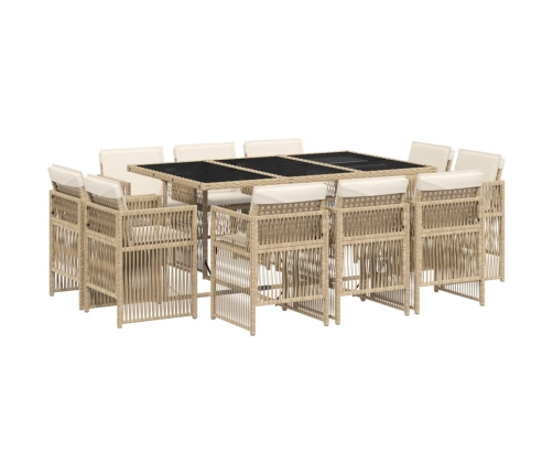 11-Daļīgs Dārza Mēbeļu Komplekts, Matrači, Bēša Pe Rotangpalma Vidaxl