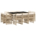 11-Daļīgs Dārza Mēbeļu Komplekts, Matrači, Bēša Pe Rotangpalma Vidaxl