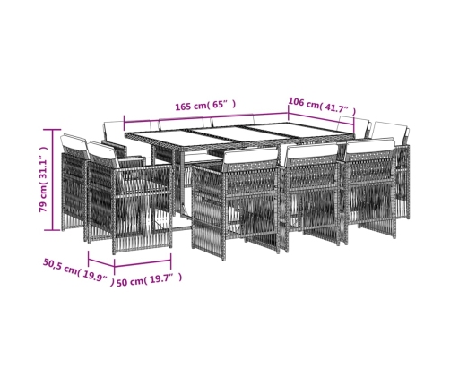 11-Daļīgs Dārza Mēbeļu Komplekts, Matrači, Bēša Pe Rotangpalma Vidaxl