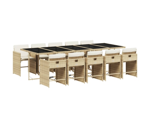 vidaXL 11-daļīgs dārza mēbeļu komplekts, matrači, bēša PE rotangpalma