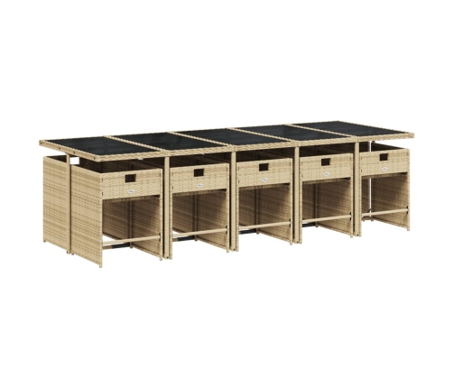 vidaXL 11-daļīgs dārza mēbeļu komplekts, matrači, bēša PE rotangpalma