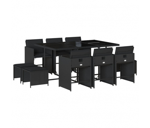 vidaXL 11-daļīgs dārza mēbeļu komplekts, matrači, melna PE rotangpalma