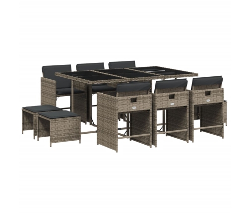 vidaXL 11-daļīgs dārza mēbeļu komplekts ar matračiem, PE rotangpalma