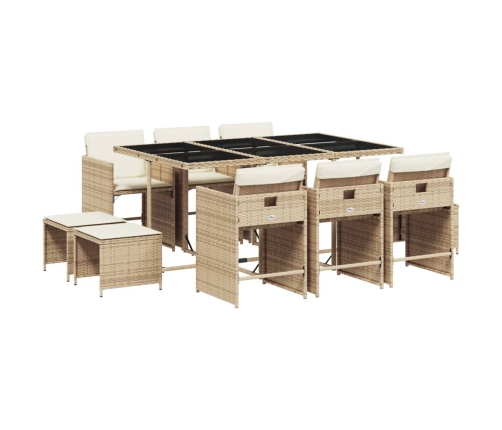 11-Daļīgs Dārza Mēbeļu Komplekts, Matrači, Bēša Pe Rotangpalma Vidaxl