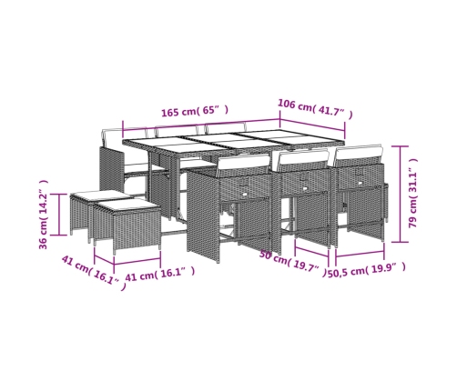 11-Daļīgs Dārza Mēbeļu Komplekts, Matrači, Bēša Pe Rotangpalma Vidaxl
