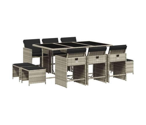 vidaXL 11-daļīgs dārza mēbeļu komplekts ar matračiem, gaiši pelēka PE