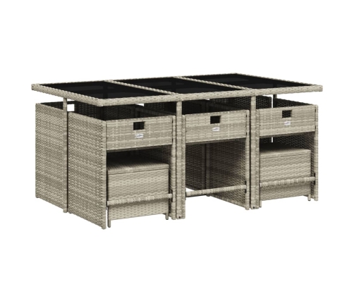 vidaXL 11-daļīgs dārza mēbeļu komplekts ar matračiem, gaiši pelēka PE