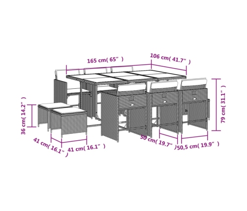 11-Daļīgs Virtuves Mēbeļu Komplekts Ar Matračiem,Pe Rotangpalma Vidaxl