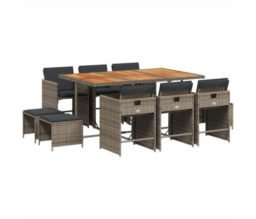 vidaXL 11-daļīgs dārza mēbeļu komplekts ar matračiem, PE rotangpalma