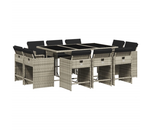 vidaXL 11-daļīgs dārza mēbeļu komplekts ar matračiem, gaiši pelēka PE