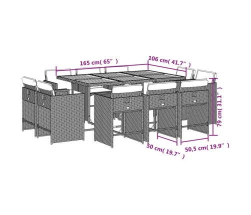 11-Daļīgs Dārza Mēbeļu Komplekts, Matrači, Bēša Pe Rotangpalma Vidaxl
