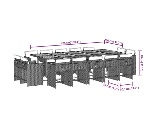 15-Daļīgs Dārza Mēbeļu Komplekts Ar Matračiem, Pe Rotangpalma Vidaxl