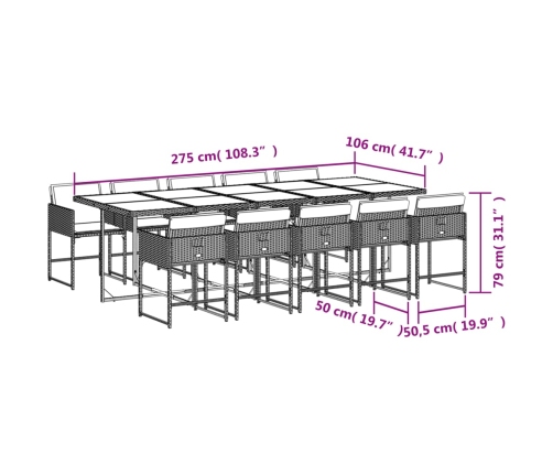 vidaXL 11-daļīgs dārza mēbeļu komplekts ar matračiem, gaiši pelēka PE